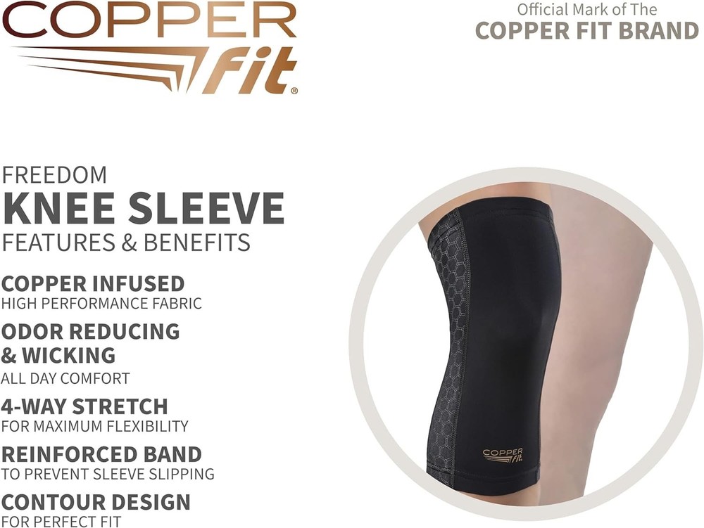 Copper Fit Freedom Knee Compression Sleeve Large 2 Pack