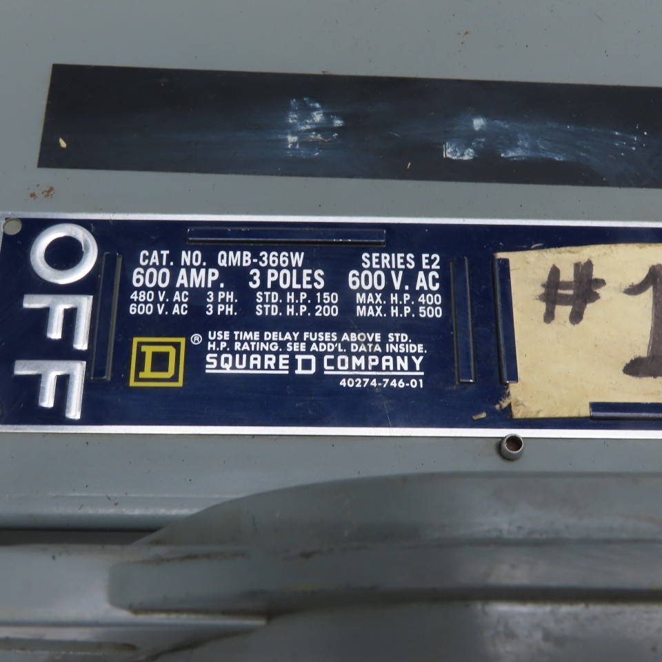 Square D QMB-366W Series E2 600A 3 Pole 600VAC Panelboard Disconnect