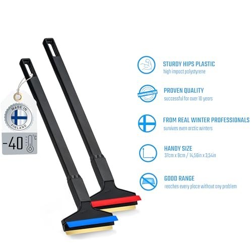Long Handle Ice Scraper 2-Pack - Brass Blade Car Snow Scraper for Windshield