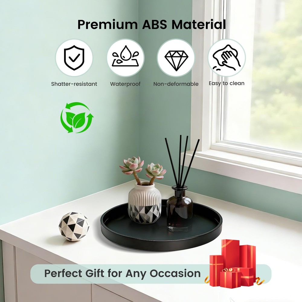 Blaucasa Bathroom Vanity Tray, 1 Pack 9" ABS Black Round 9",