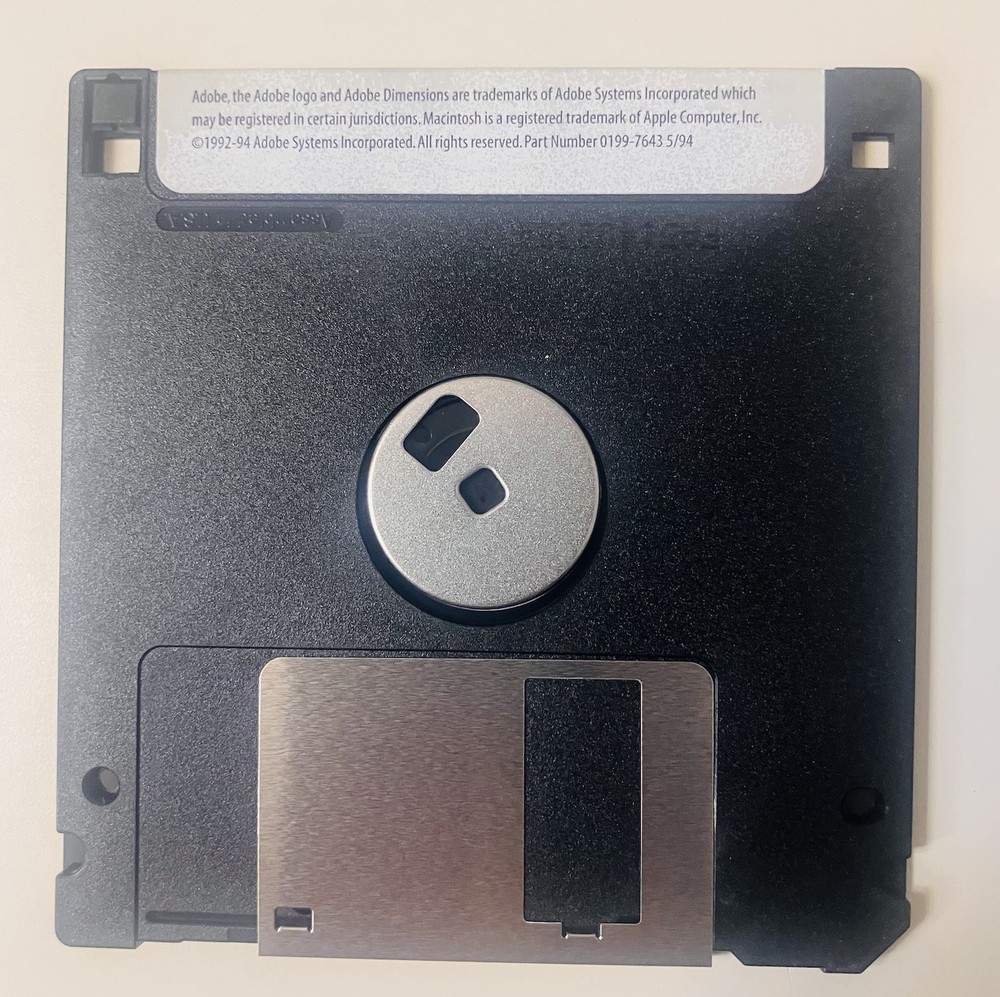 Adobe Dimensions 2.0 for Macintosh Complete 3-Disk Vintage 3.5” Floppy Set 1994