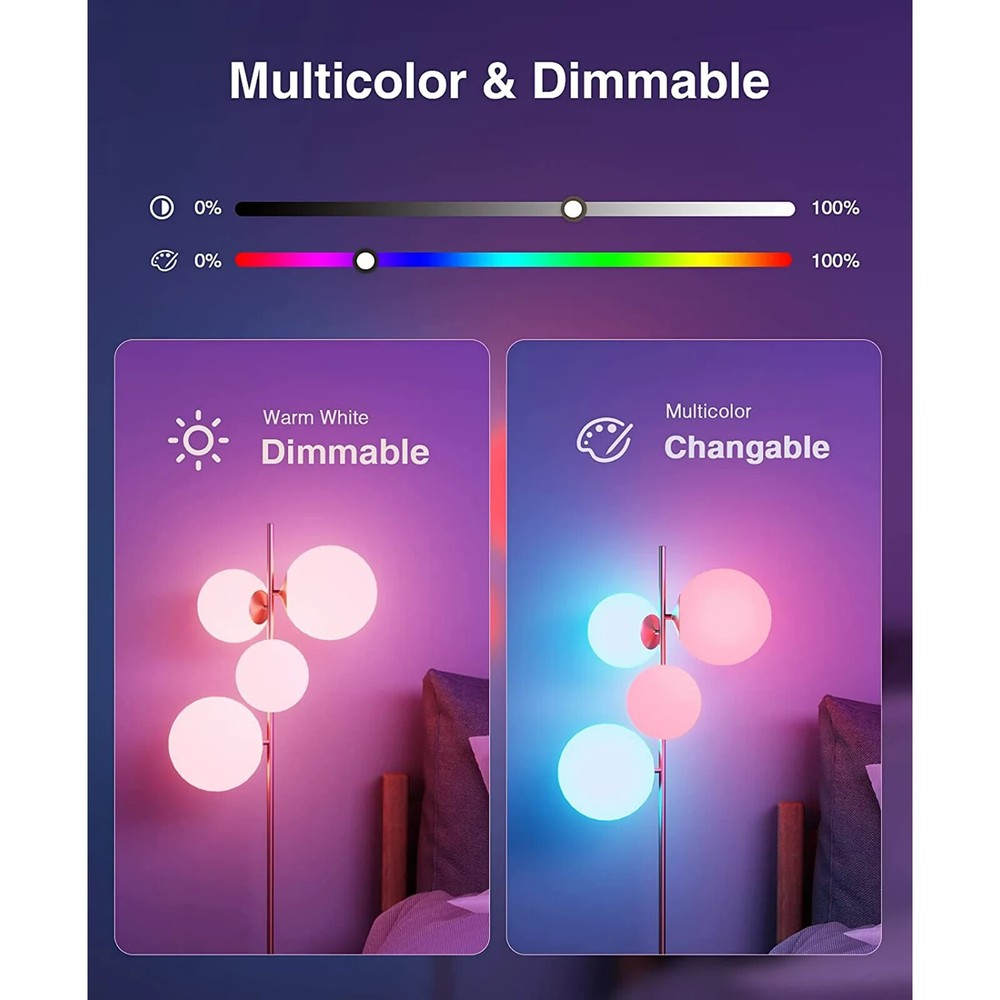 2 Pack WiFi Smart LED Bulbs Multicolor 9W(60W) 800 lm E26 Google Home/Alexa