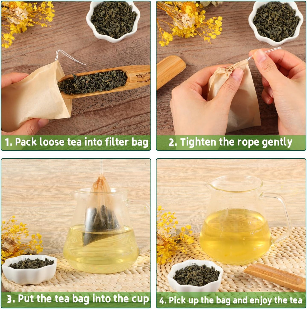 Empty Tea Bags - 300 Pcs Disposable Drawstring Unbleached Filter Bags for Loose