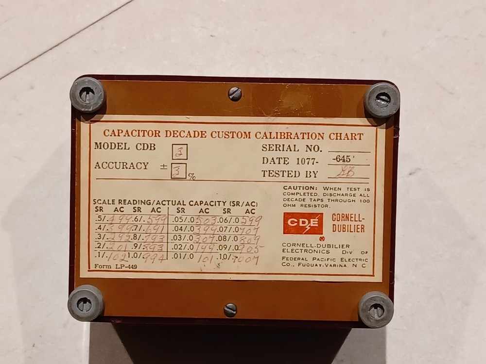 Vintage Cornell-Dubilier Decade Capacitor Model CDB3 - Untested