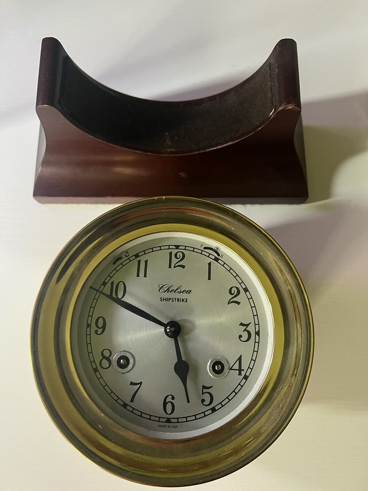 Shipstrike Brass Clock, Runs, Winding Key, Mounting Screws, And Instructions