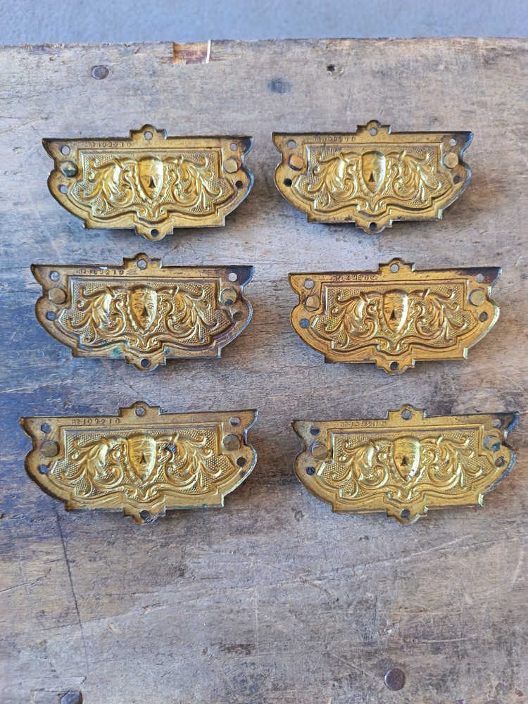 Antique Victorian Brass Drawer Handles Pulls Set