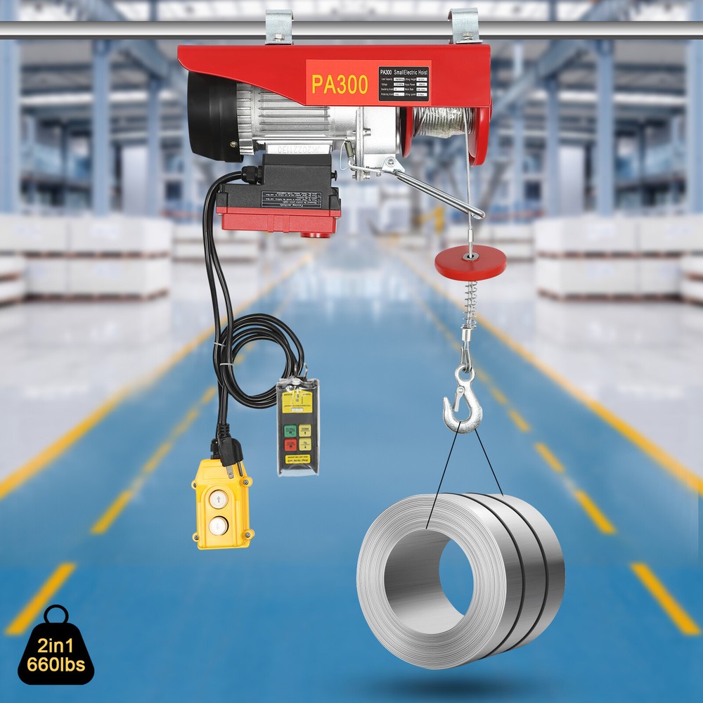 Electric Hoist Winch 660Lbs Engine Crane Overhead Wireless Remote Control PA300