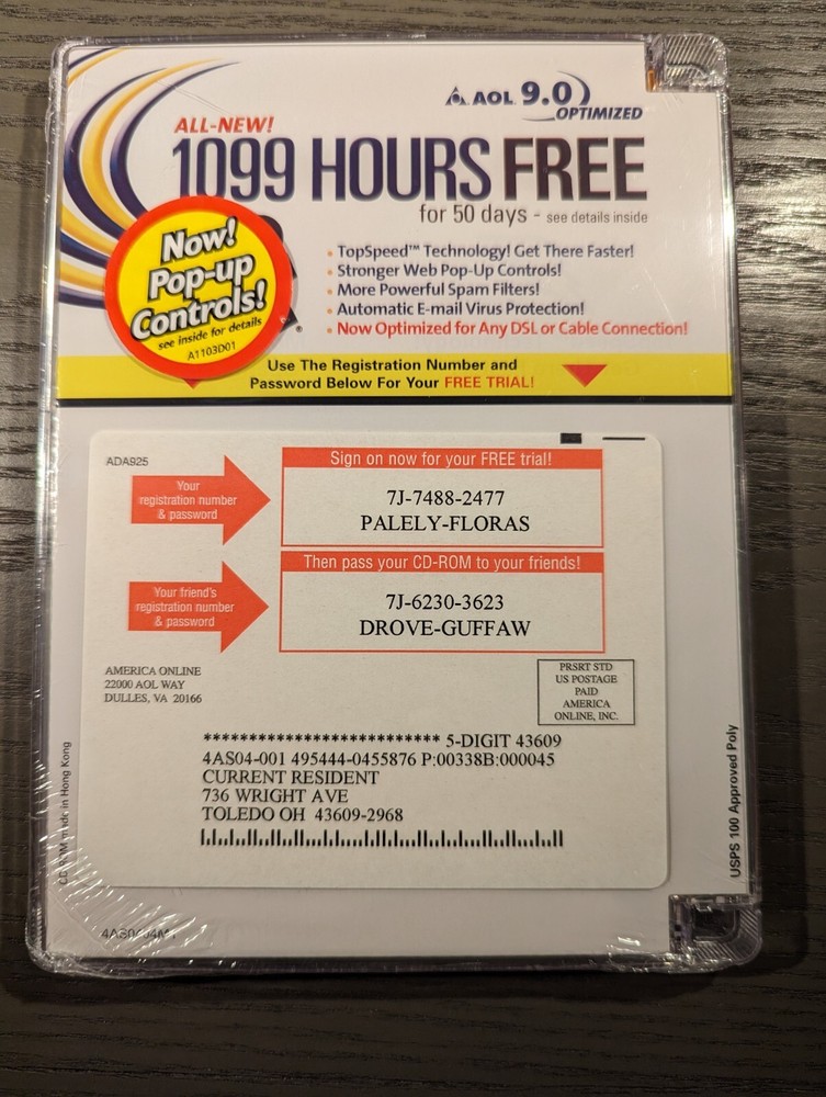 AOL CD-ROM version 9.0 Optimized - Hard Case - Vintage & Sealed