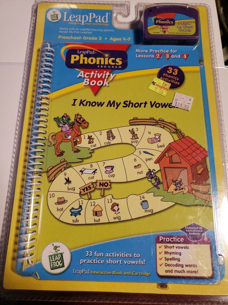 New Sealed LeapPad Phonics Short Vowels Cartridge & Interactive Book Learning