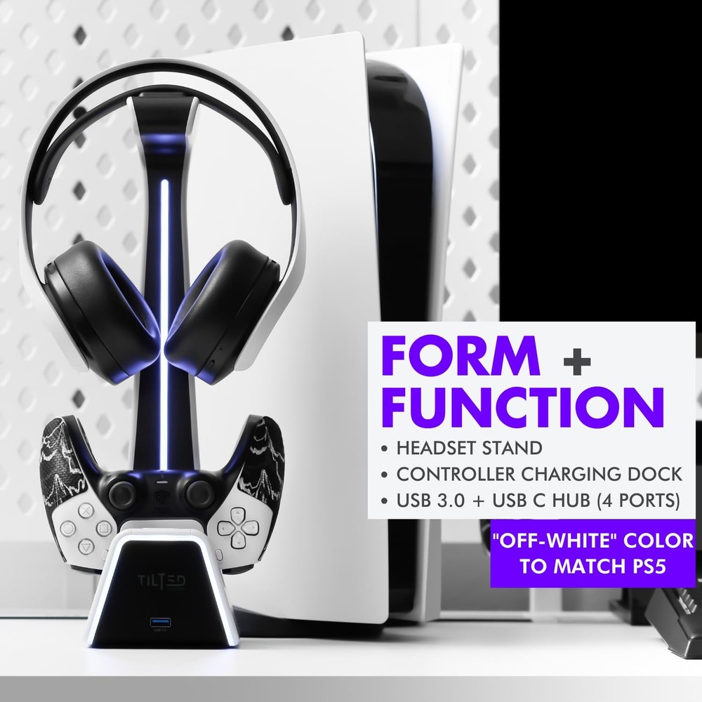 Tilted Nation Gaming Headset and Controller Stand | Premium PS5 White