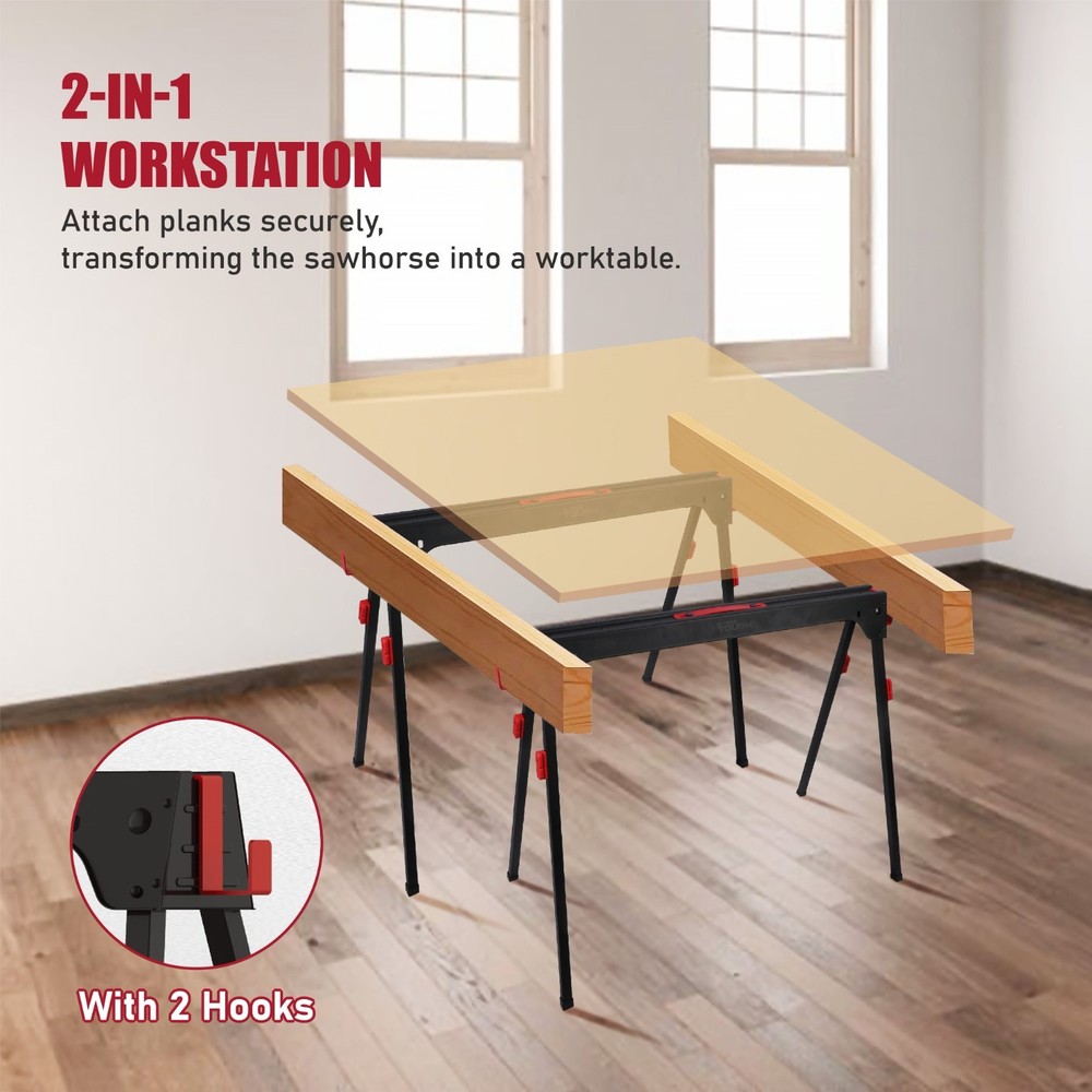 NIB 100% Hyper Tough Metal Sawhorse Foldable 450-lb Capacity Hyper Stack