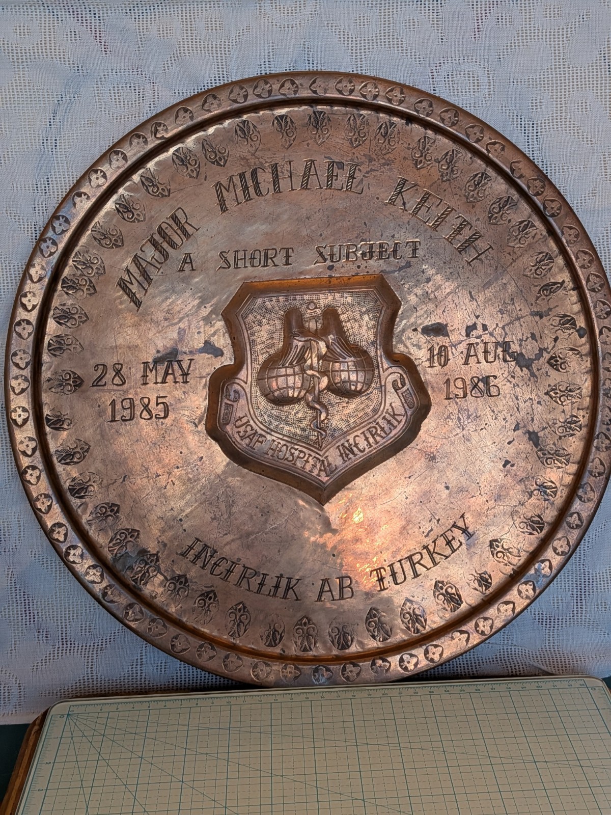 Vintage USAF Communications Command Plaque Incirlik AB Turkey Copper Wall Art