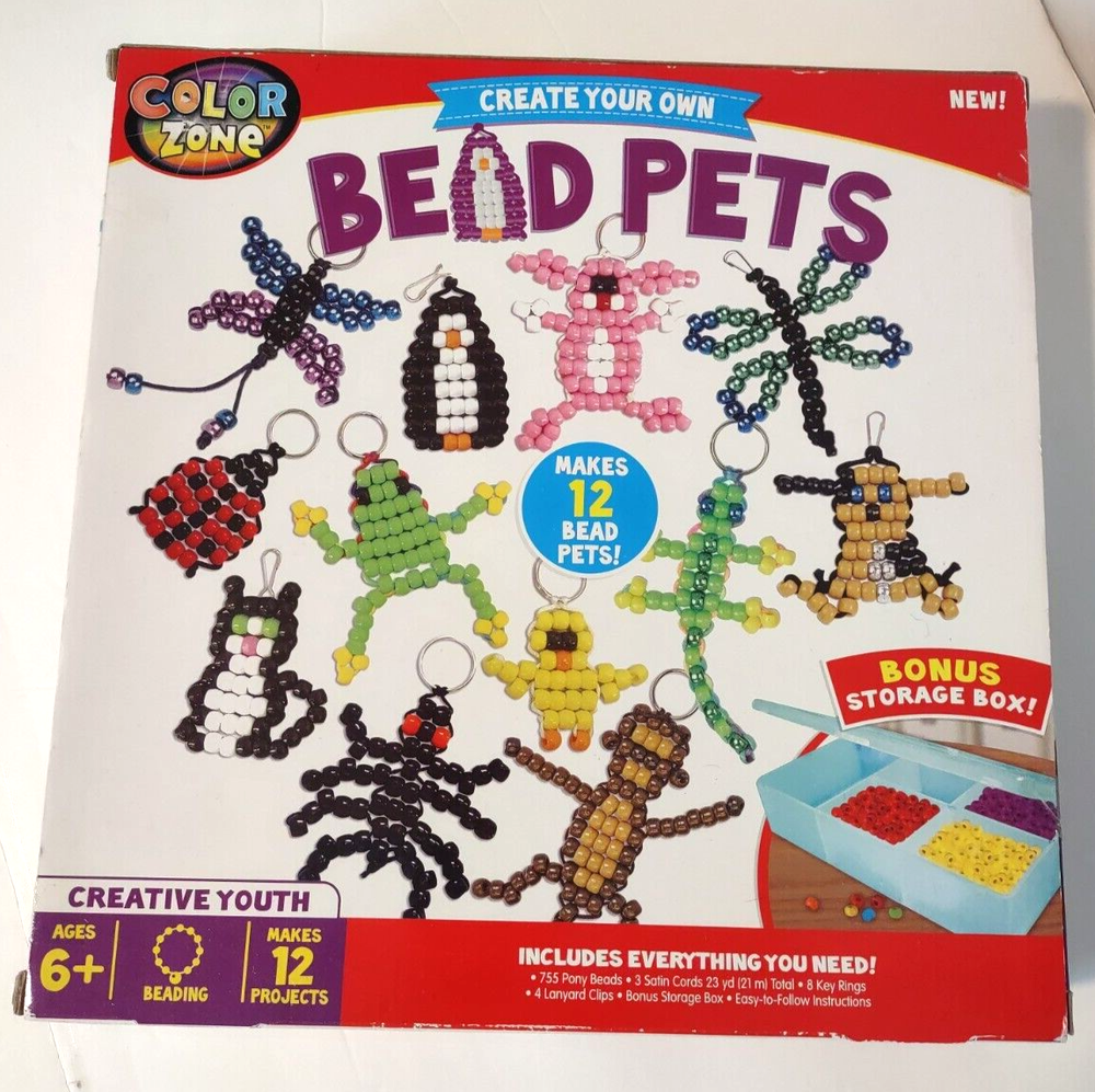 Color Zone BEAD PETS Kit - Makes 12 Projects w/ Storage Box - Unopened