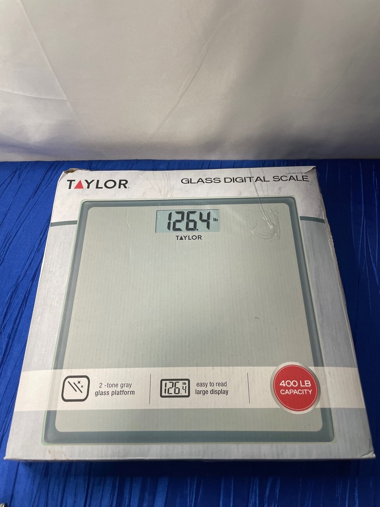 Taylor digital glass bathroom scale with silver/grey finish