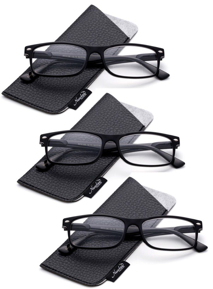 Bifocal Reading Glasses Spring Hinge Rectangular Frame Classic Slim Frame Black