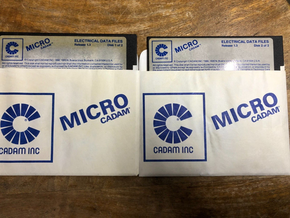 Vintage MICRO CADAM   1988 PC Software 5.25" floppy disks  Electrical Data Files