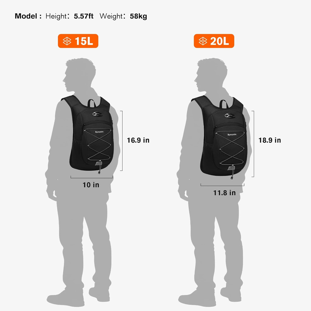 Ultra-Light Soft Daypack 15L/20L, Cushioned Breathable Back Panel Backpack, Ligh