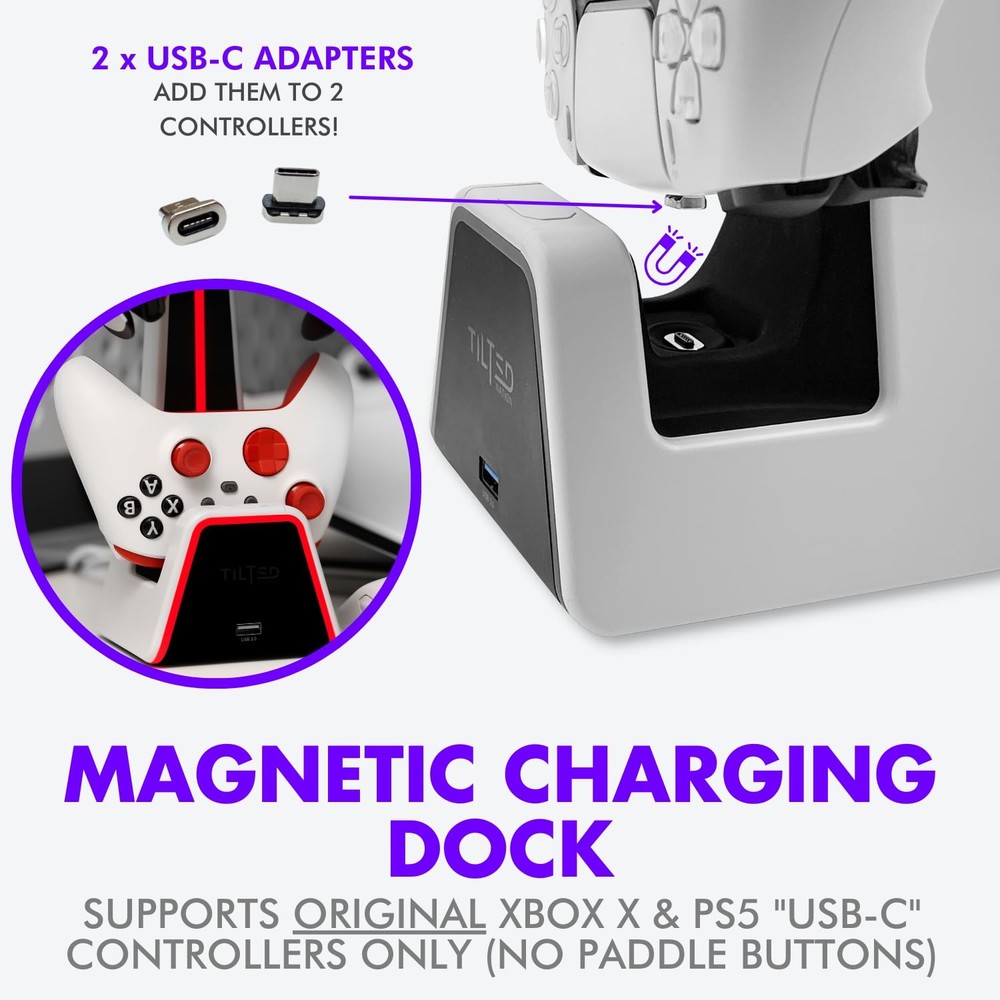Tilted Nation Gaming Headset and Controller Stand | Premium PS5 White