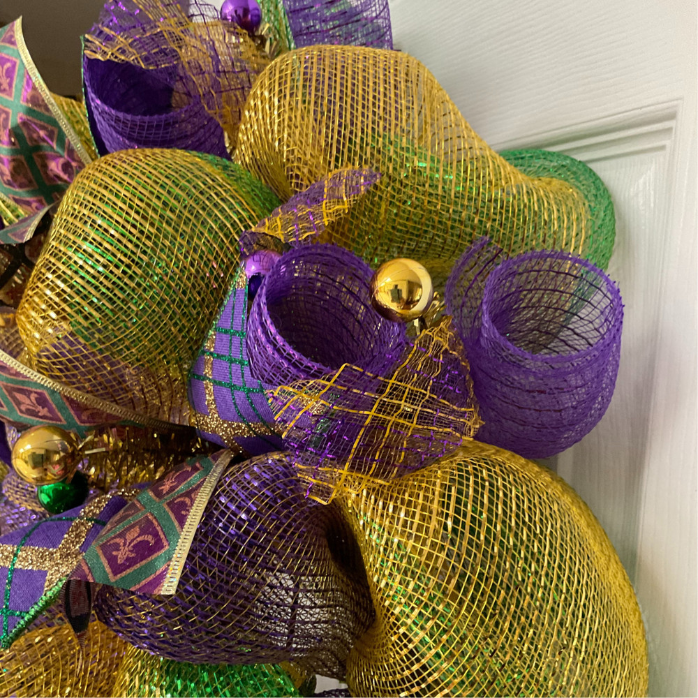 Peace Love Mardi Gras Handmade Deco Mesh Wreath