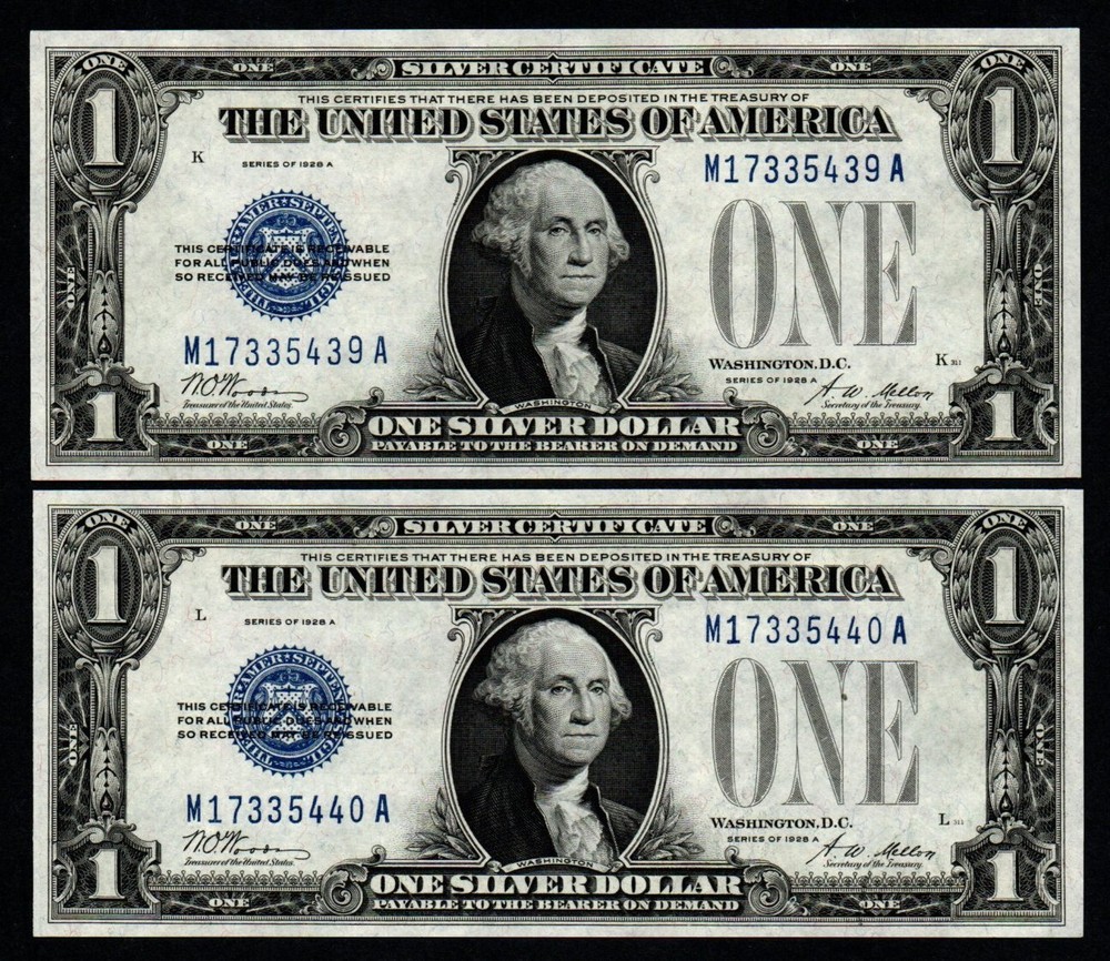 $1 1928A (10) CONSECUTIVE GEM UNCIRCULATED FUNNY BACK Silver Certificates!