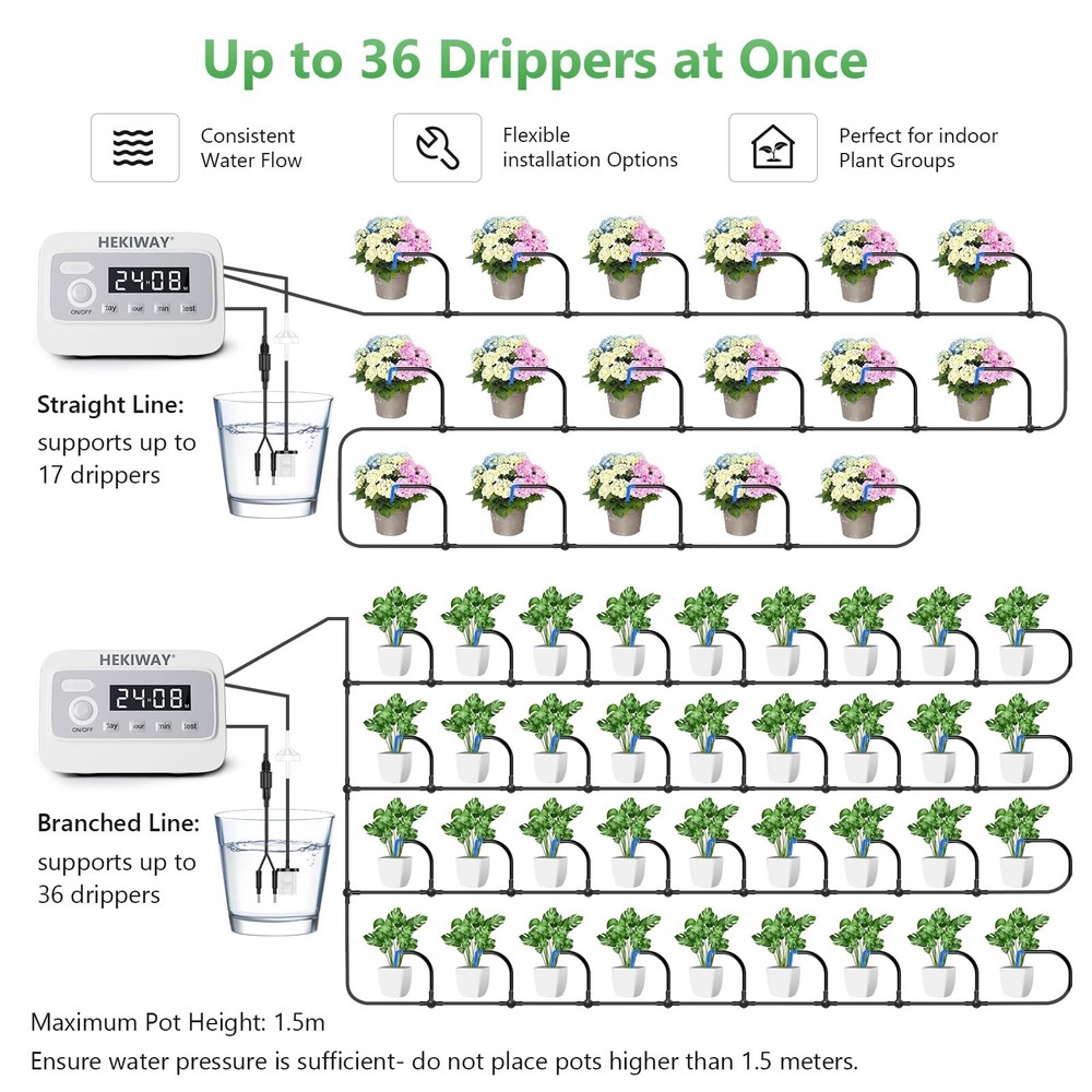 82FT Automatic Plant Watering System–HEKIWAY 390 Adjustable Watering Modes, Supp