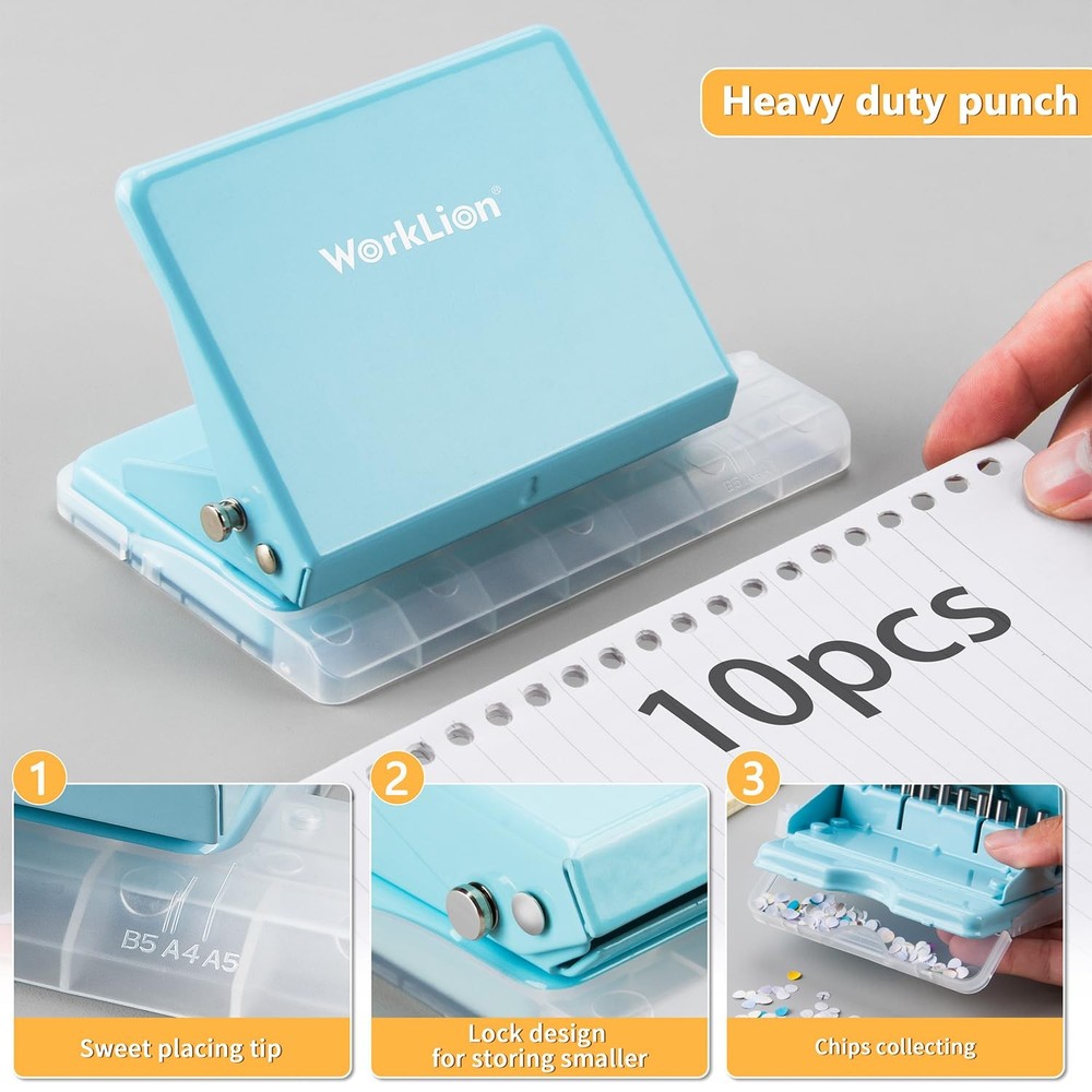 Worklion 10-Hole Binding Machine for Planners, Journals, Notebooks - Multicolor