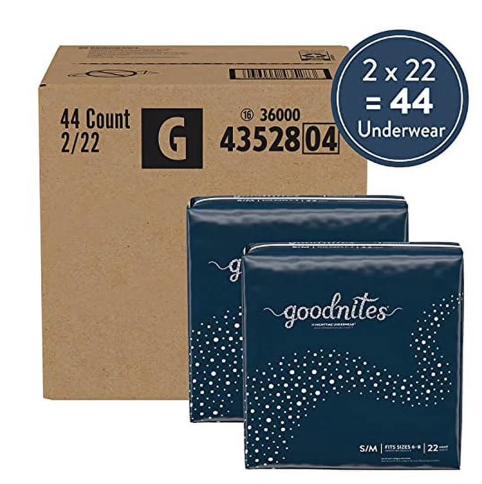 Goodnites Nighttime Underwear Fits S/M Sizes 6-8 Youth 22 count Pull Ups-Bundle