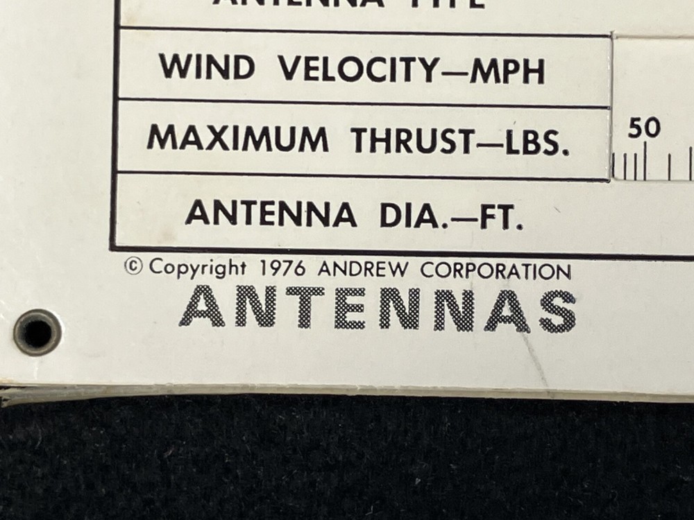 1976 ANDREW MICROWAVE ANTENNA SYSTEM COMPUTER SLIDE RULE CALCULATOR W INSTRUCTIO