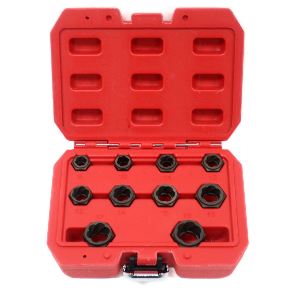 10pc 9 - 19mm Low Profile Damaged Broken Rounded Stud Nut Bolt Remover Twist Set