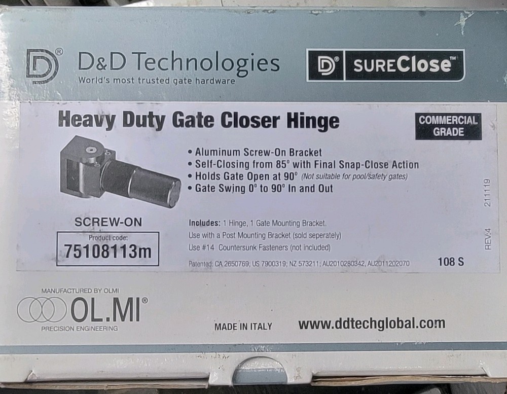 D&D Technologies 108s Heavy Duty Gate Closer Hinge