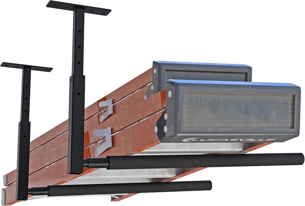 Adjustable Ladder Ceiling Rack, Kayak Overhead Garage Storage Black