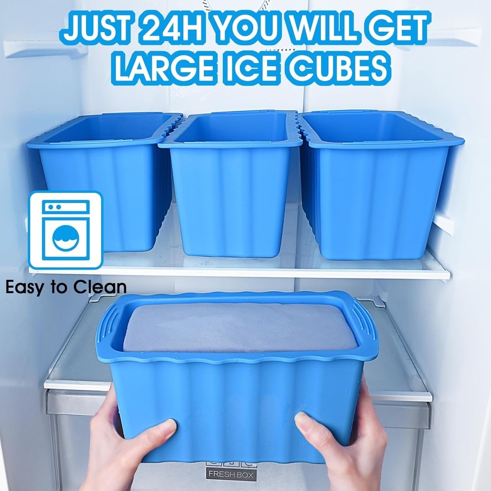 4PC Extra Large Ice Cube Molds Thicker Ice Bath Water Chiller Giant Ice Block Mo