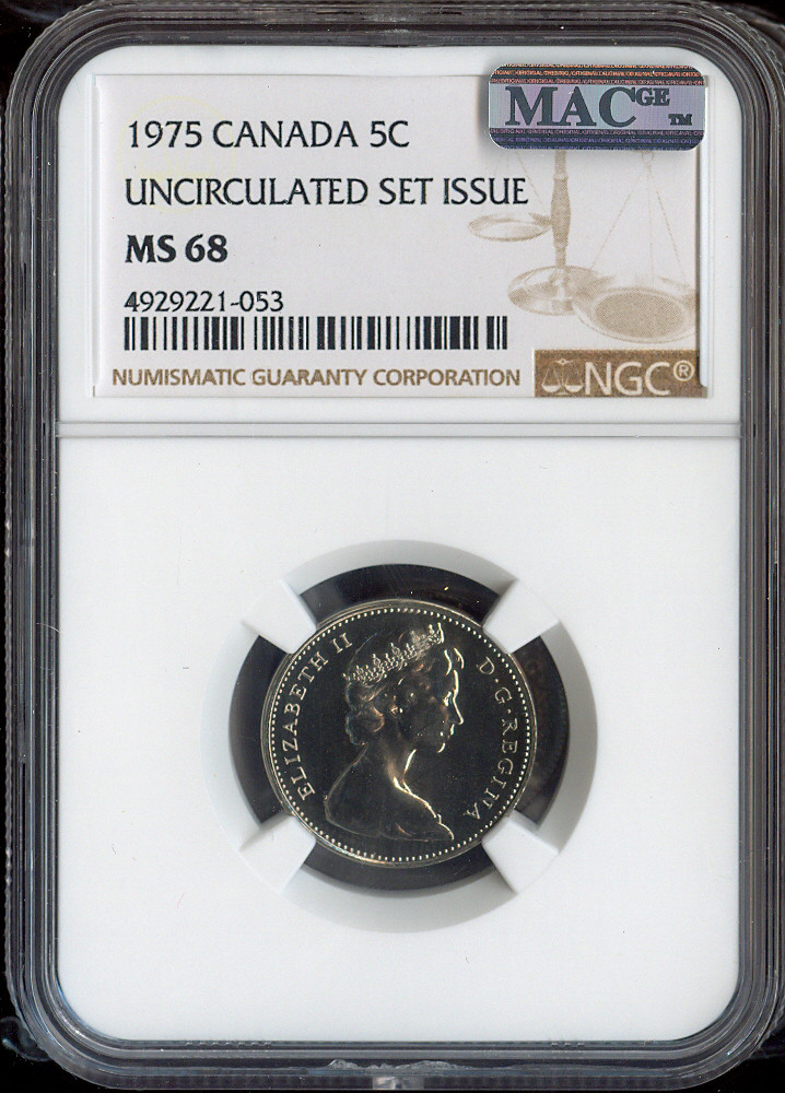 1975 Canada 5 Cents 5C NGC MS68 MAC - Quality