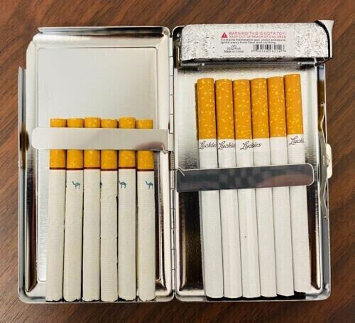 Love Lock Em2 100's Size Cigarette Case with Built in Lighter Metal Wallet