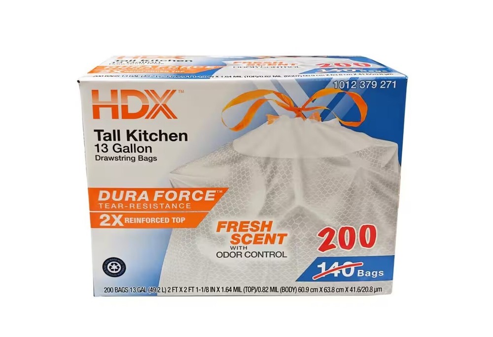13 Gallon Drawstring Kitchen Trash Bags, Fresh Scent, 200 Count