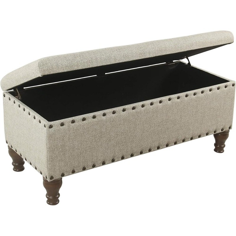 Storage Ottoman Bench Upholstered Rectangular Coffee Table Living Room New