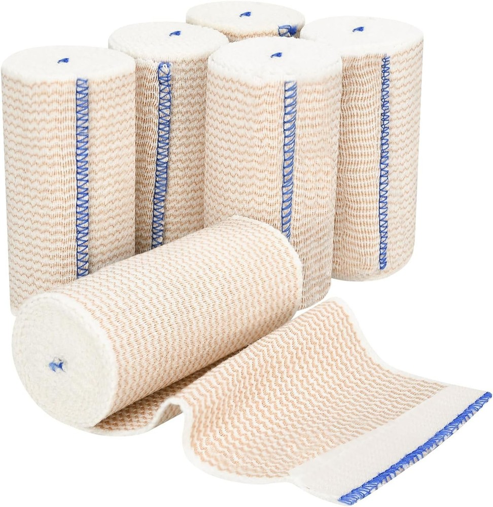 6 Pack 4" Premium Elastic Bandage Wrap, Reusable Hook and Loop Compression Wrap