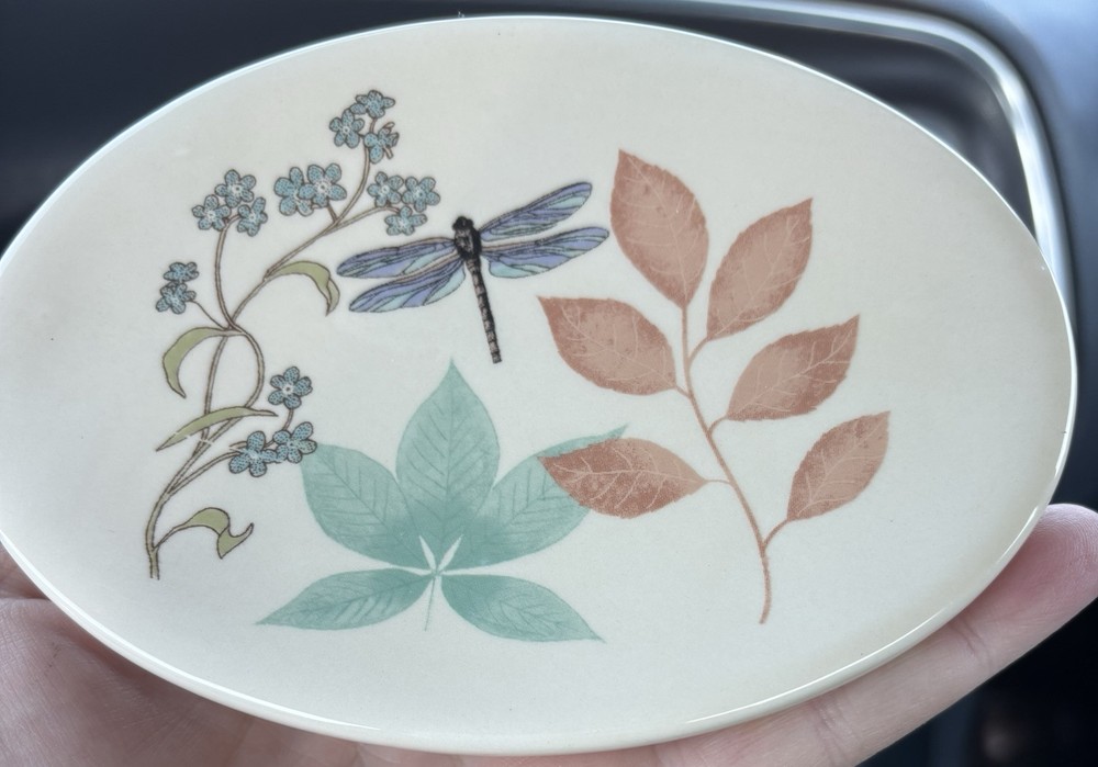 Spring florals And dragonfly Ceramic Soap Dish
