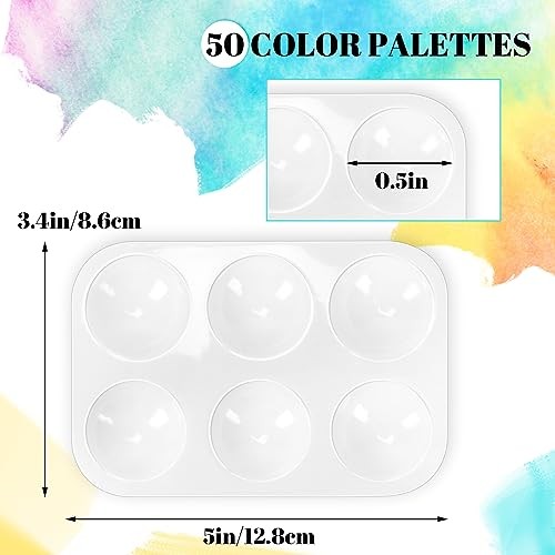 50 PCS White Plastic Watercolor Palette, 6 Well Rectangular Paint rectangle50