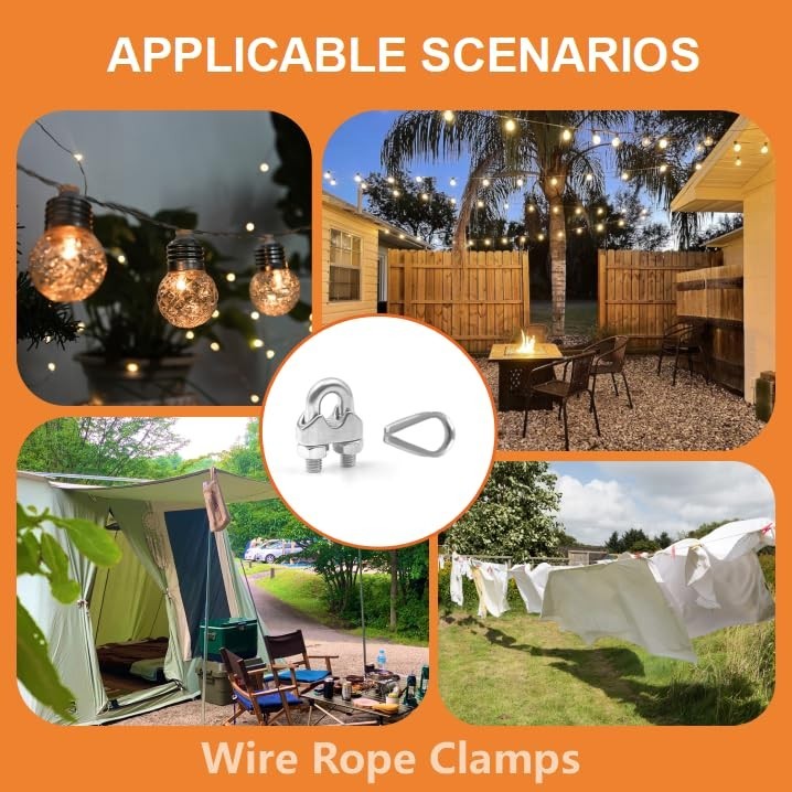8-Piece Stainless Steel Cable Clamp & Thimble Set