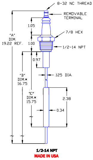 Flame Rod Replacement for Auburn I-2-EI-2, Crown I-2-EI-2 and Eclipse 13581