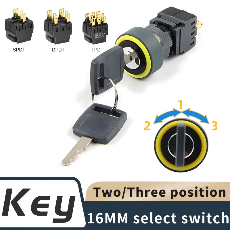 16mm IP54 5A Round Keylock Rotary Switch 2/3Position Power Selector Self-Locking