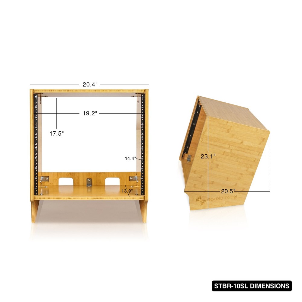 Sound Town DIY 10U Angled Desktop Turret Studio Rack, Solid Bamboo (STBR-10SL)
