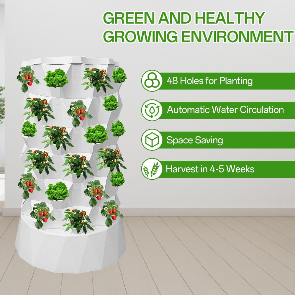 Vertical 48-Pots Hydroponics Tower Set Hydroponic Growing System Home Gardening