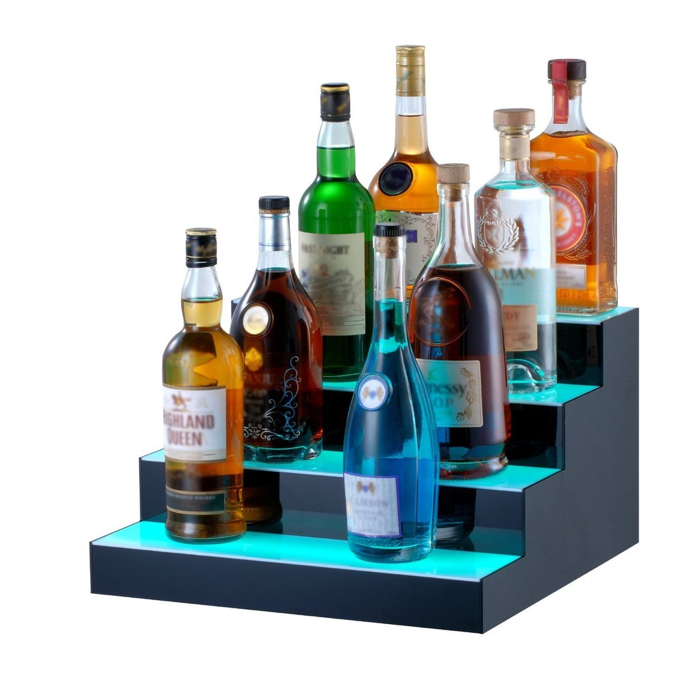 16" 4-Tier LED Illuminated Bottle Display Shelf, RF & App Control