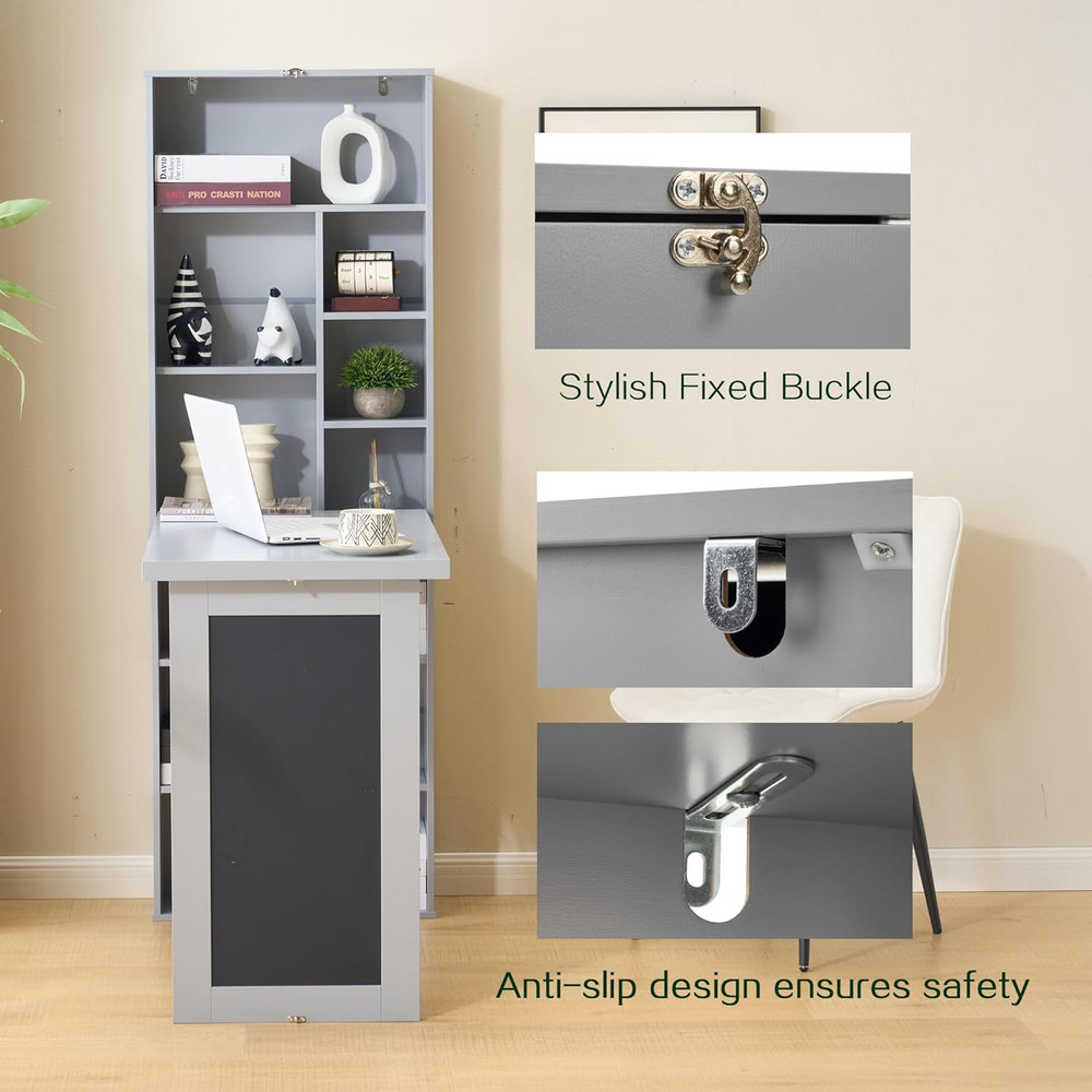 Folding Desk with Storage,Foldable Convertible Writing Table with Blackboard and