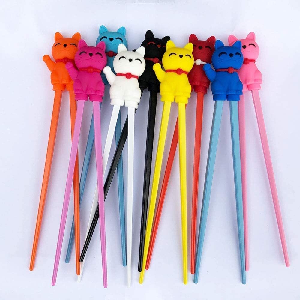 Lucky Cat Cute Tableware Learning Training Helper Chopsticks Beginner 3pcs