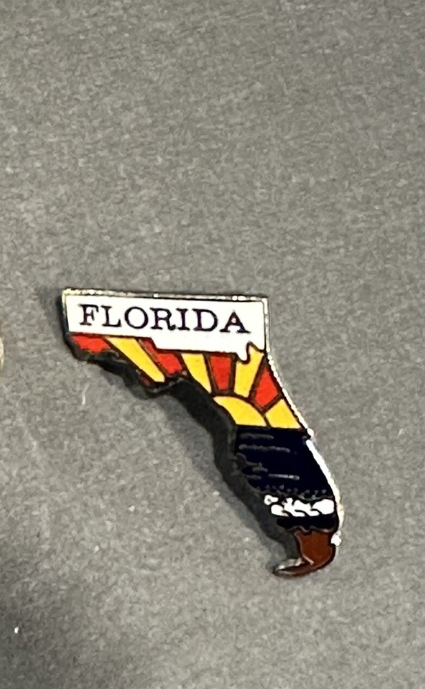Florida State Shaped Enameled Lapel Pin Sun Rays And Ocean