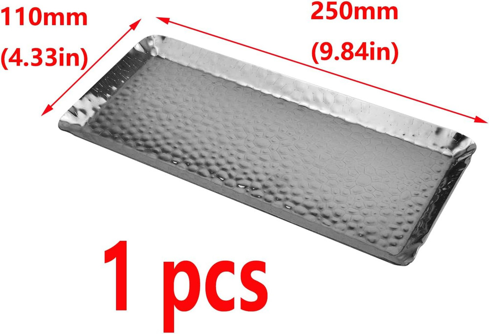 Hammered Rectangular Tray,Stainless Steel Decorative Tray,Silver Serving Trays,S