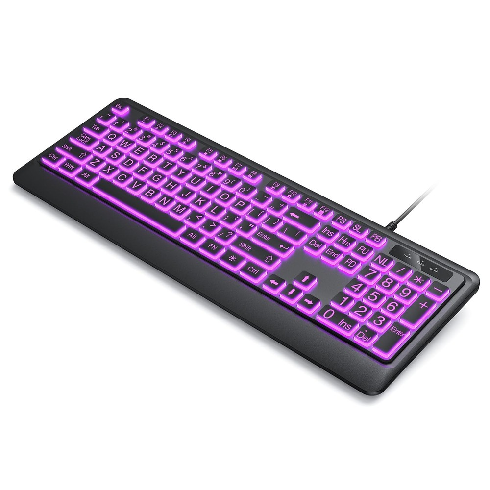 Large Print Backlit Computer Keyboards, 7 Colors Backlight USB Keyboard, Plug...